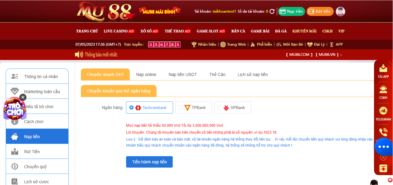 Những cách nạp tiền MU88 siêu đơn giản và nhanh chóng