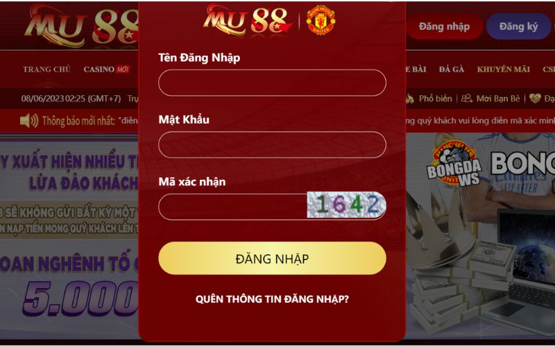 Hướng dẫn đăng nhập MU88 chi tiết