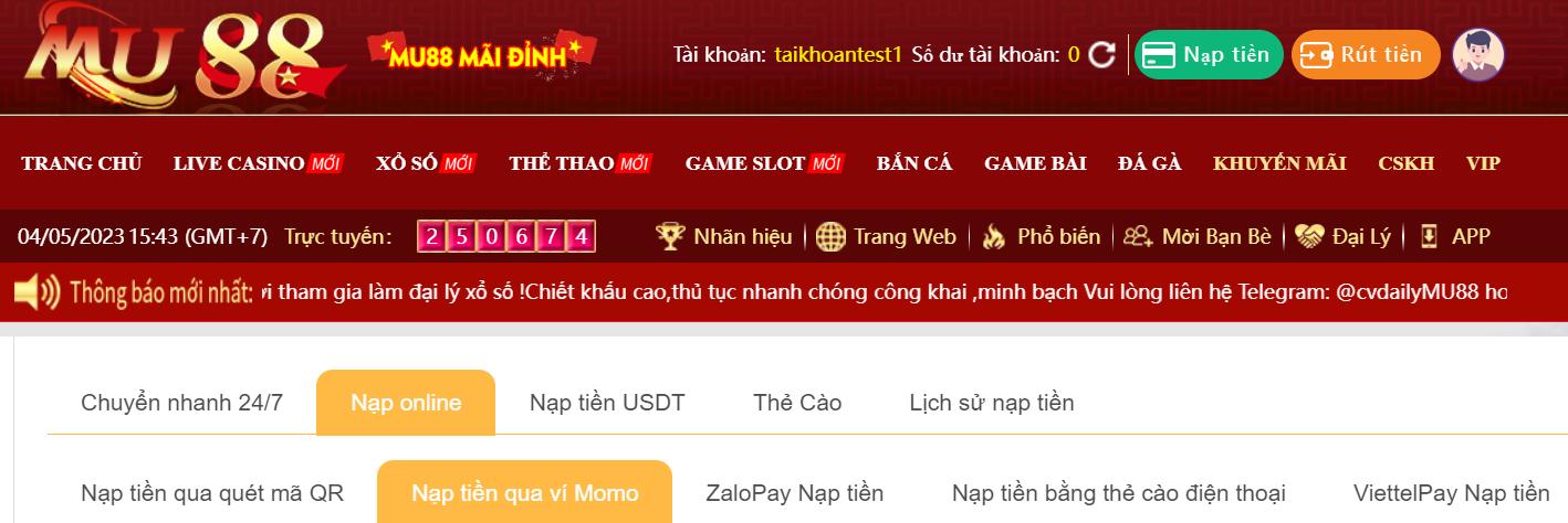 Tại sao nạp tiền MU88 bằng MOMO phổ biến?