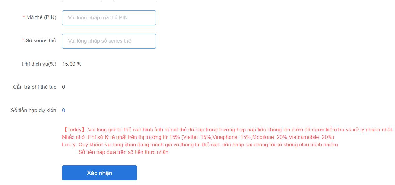 Thao tác nạp tiền MU88 bằng thẻ cào